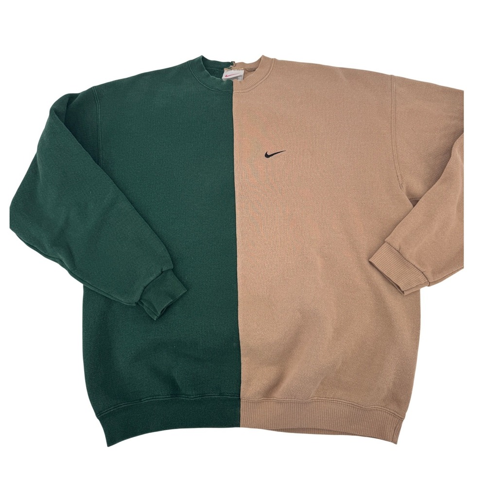 Vintage Nike Color Block Sweatshirt Large Green Tan‎ Crewneck Embroidered Swoosh